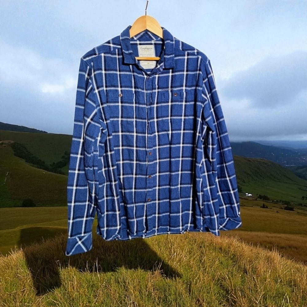 Craghoppers Travel Cotton XL Blue Plaid Button-Up Shirt